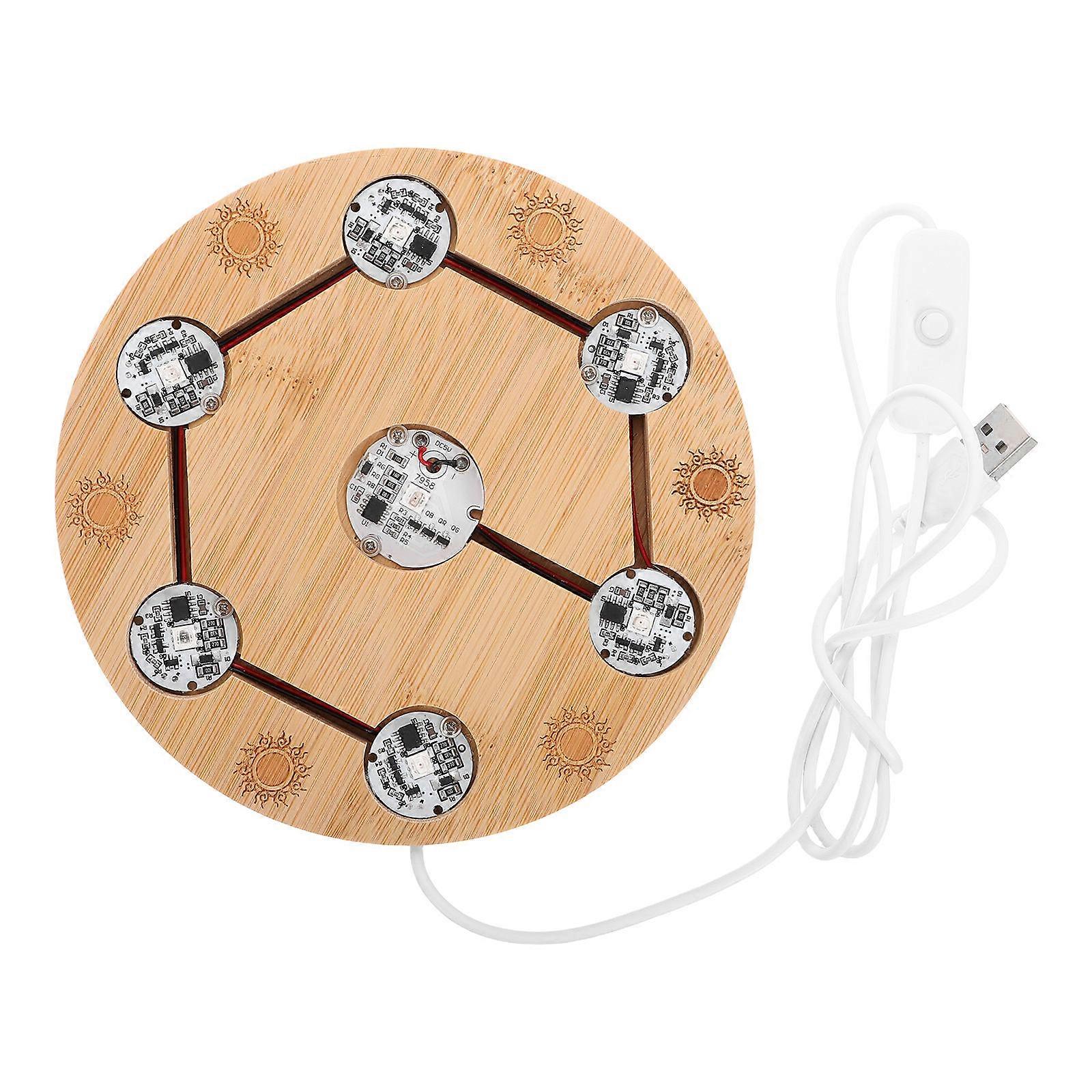 Wooden Lighted Crystal Stand with LED Lights Round Display Base