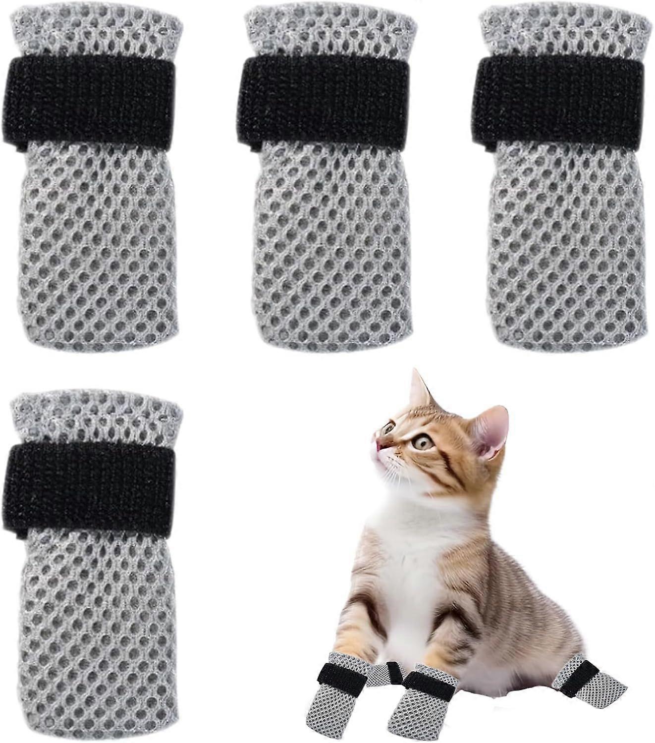 4 Pcs Cat Mittens to Prevent Scratching for Pets with Paw Inner Diameter up to 1.35 Inches, Adjustable Breathable Mesh Kitten Shoes Socks Booties