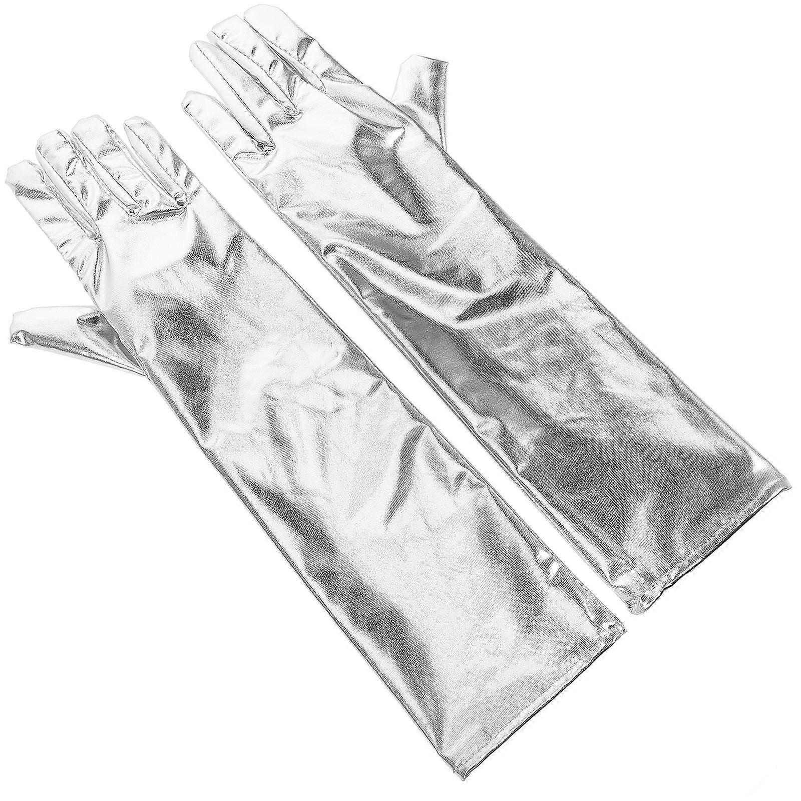 Stage Silver Patent Gloves for Party 1Pair Long Opera