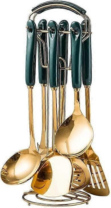 Kitchen Utensil Set with Ceramic Handles, 7Piece Nonstick Cooking Spoon Set for SpaceSaving Storage