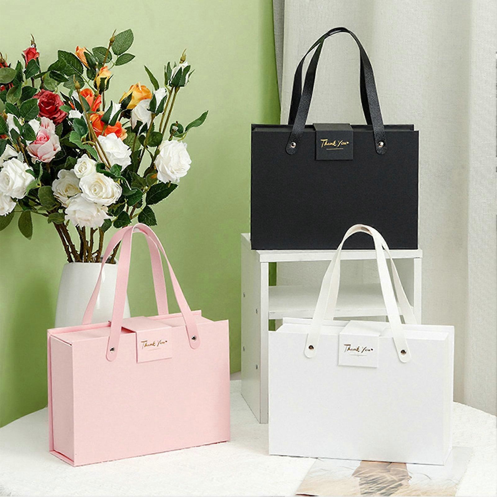 SUSUchens Flap Folding Box Hidden Magnetic Closure with Durable Handle Rectangular Handheld Tanabata Gift Box Pink