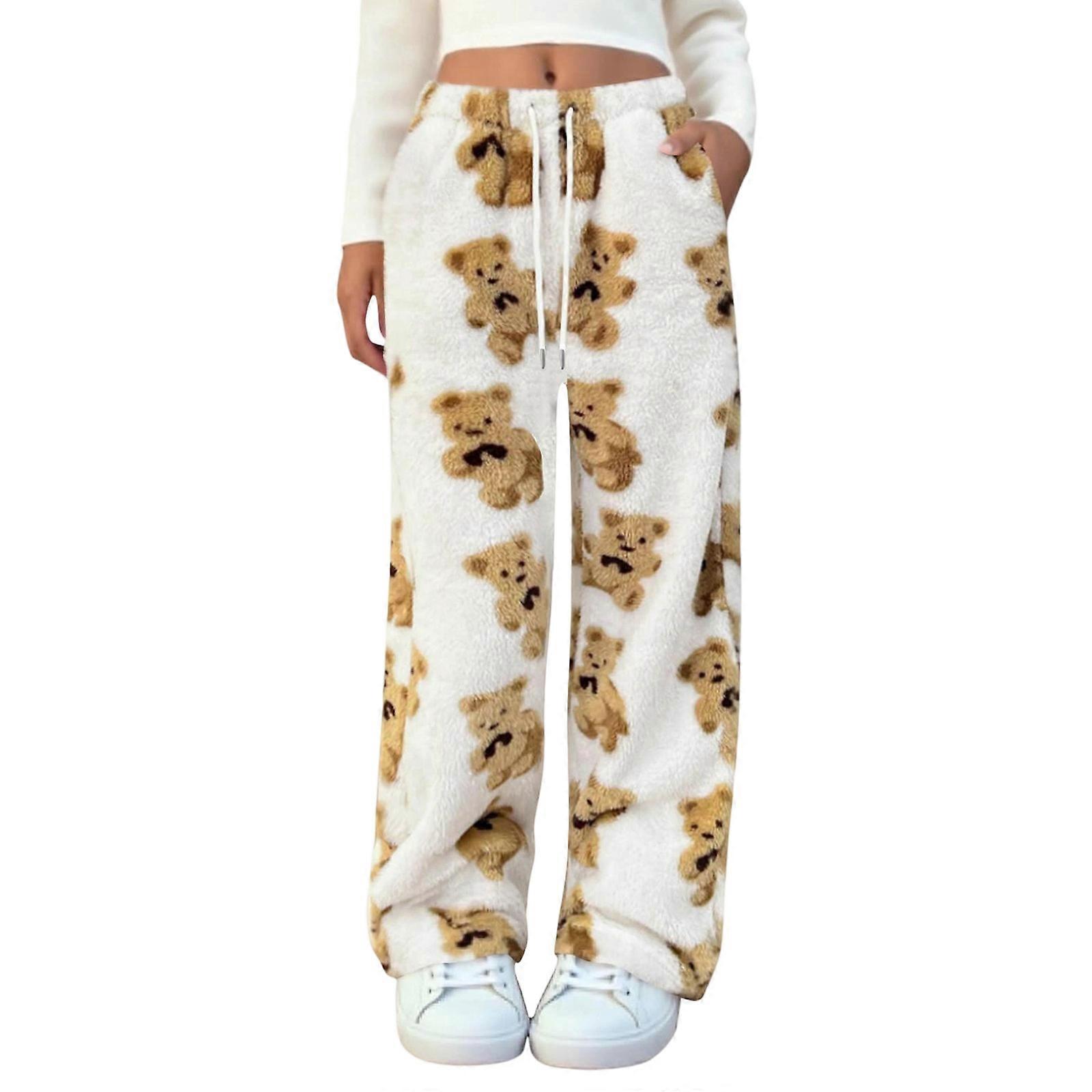 Women's Soft Fuzzy Loose Fit Long Pants Polyester Fabric for Comfort in Daily Commute and Home Relaxation  White XL