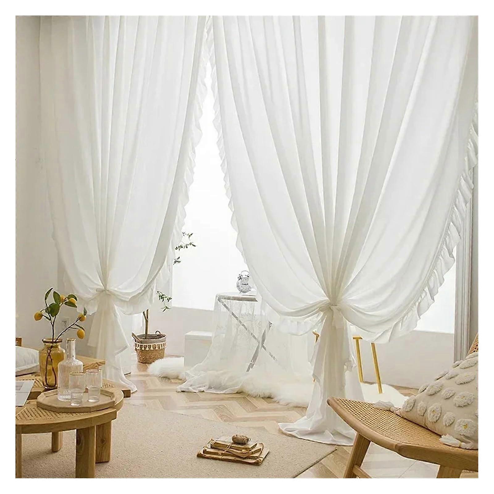 White Ruffle Blackout Curtains for Bedroom with Thermal Insulation and Elegant Silver Embossing, 102.4'W x 78.7'L