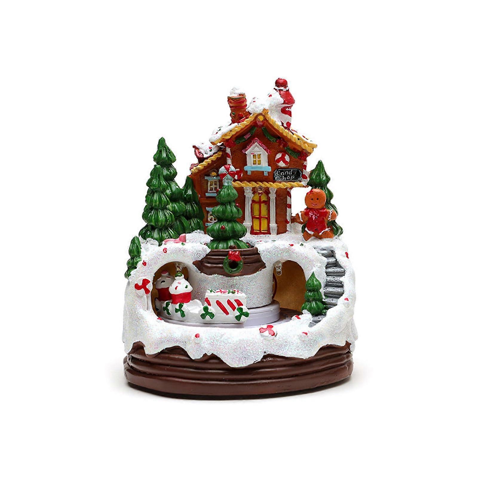 Christmas Music Box Lighted Cabin with Rotating Train and Colorful LED Lights for Holiday Decor