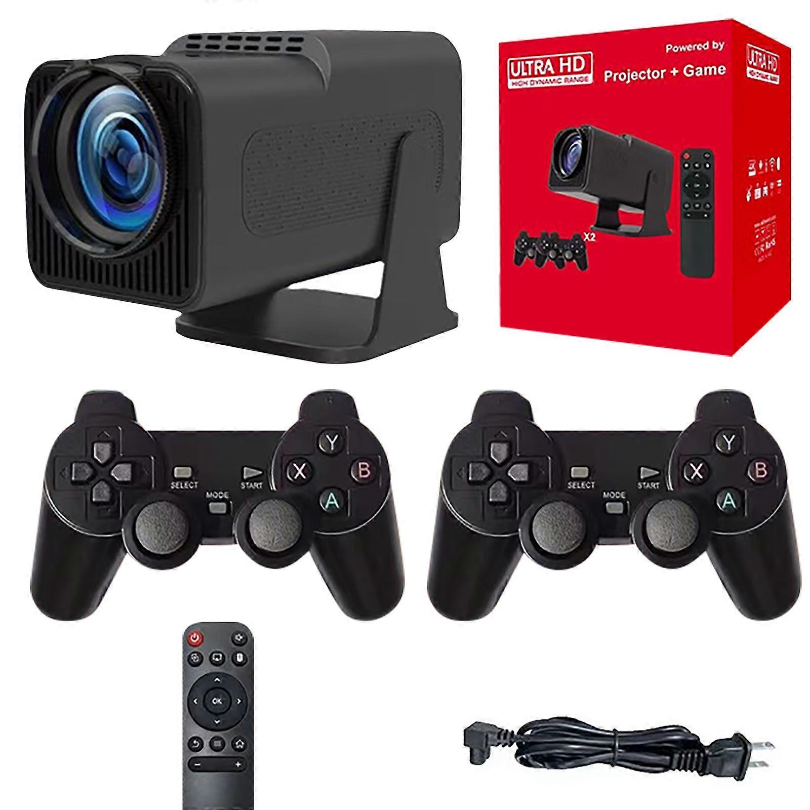 Small OS System Projector Featuring Preloaded Games Double Wireless Gamepads & Connection for Versatile Use Multicolor