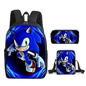 Dreiteiliges Set aus 3D-gedrucktem Sonic-Schulrucksack, Umhängetasche, Federmäppchen und Rucksack mit großem Fassungsvermögen (2025)