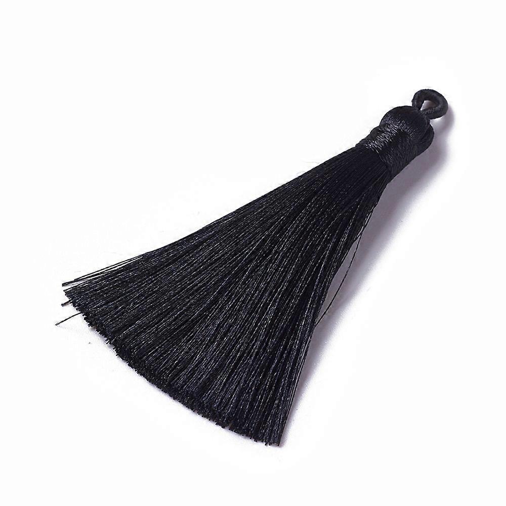 Polyester Tassel Pendants Black 78~82x8mm Hole: 2~4mm
