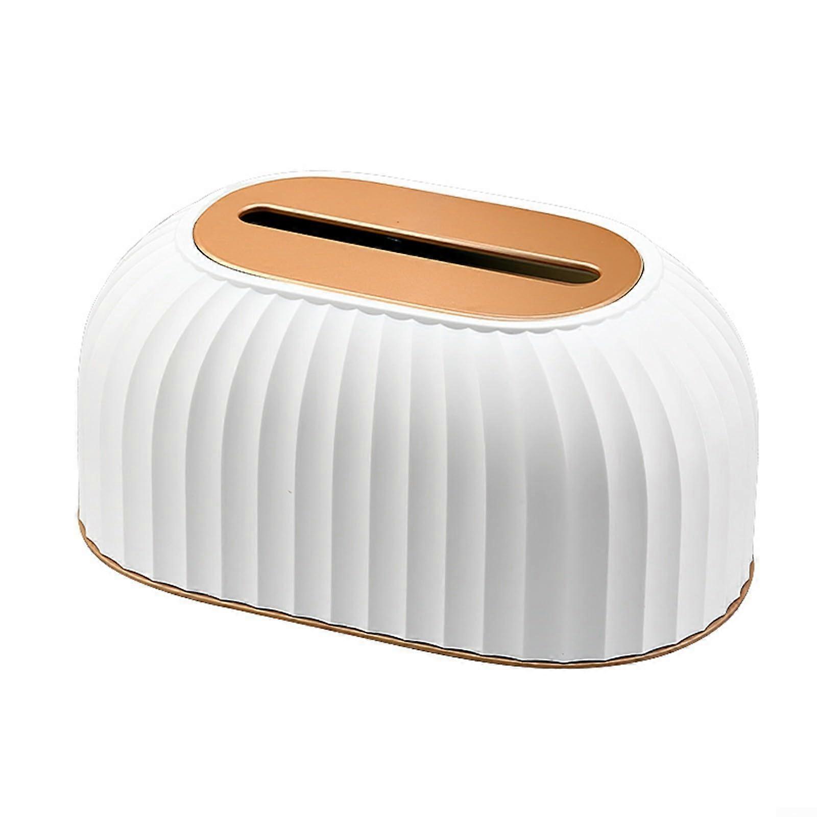 White Striped Plastic Tissue Box Cover  Modern Rectangular Bathroom and Kitchen Tissue Holder