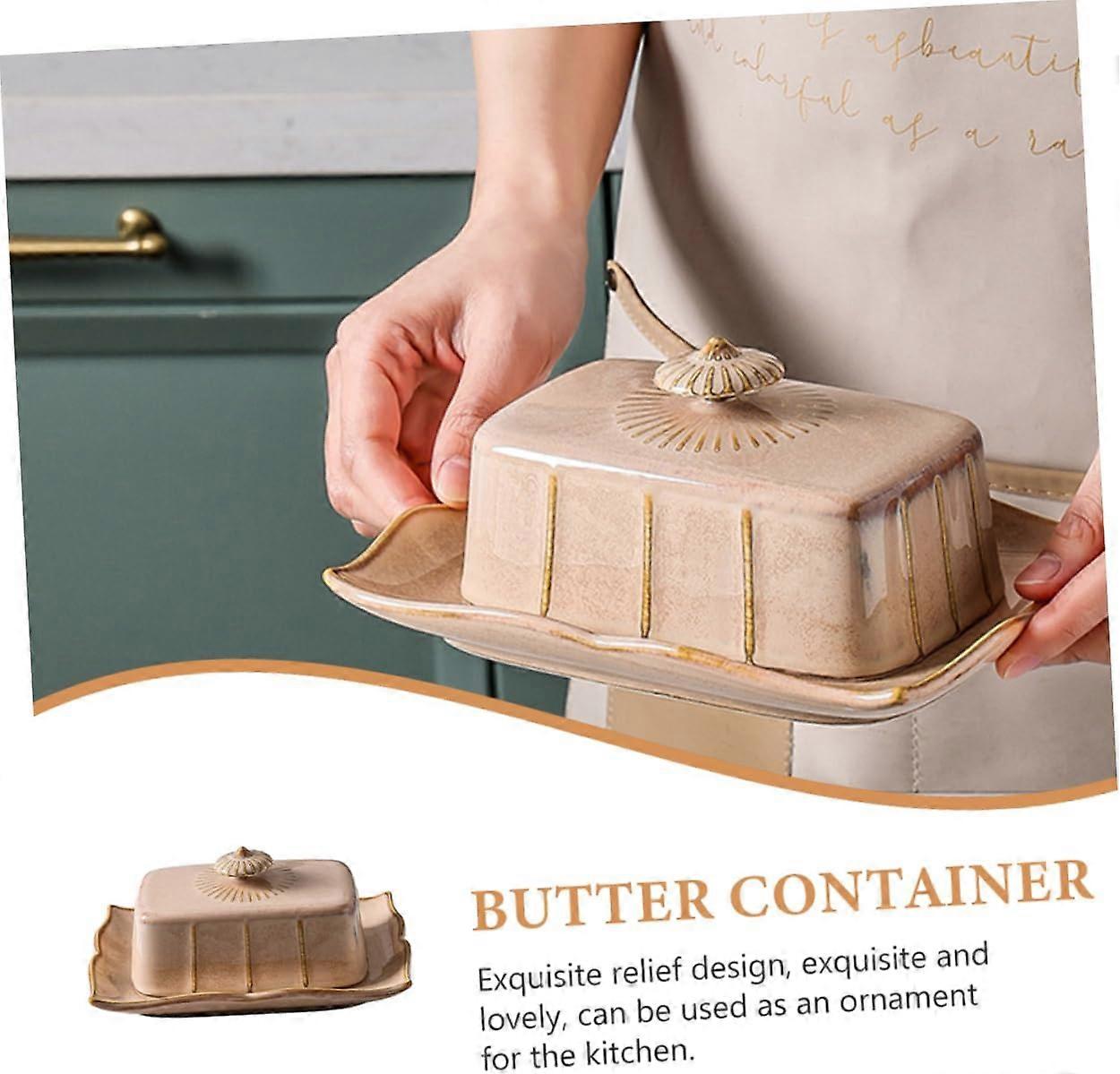 Butter Dish with Lid, Rectangular Ceramic Tray, Microwave Safe, Heat Resistant, MultiPurpose Kitchen Storage