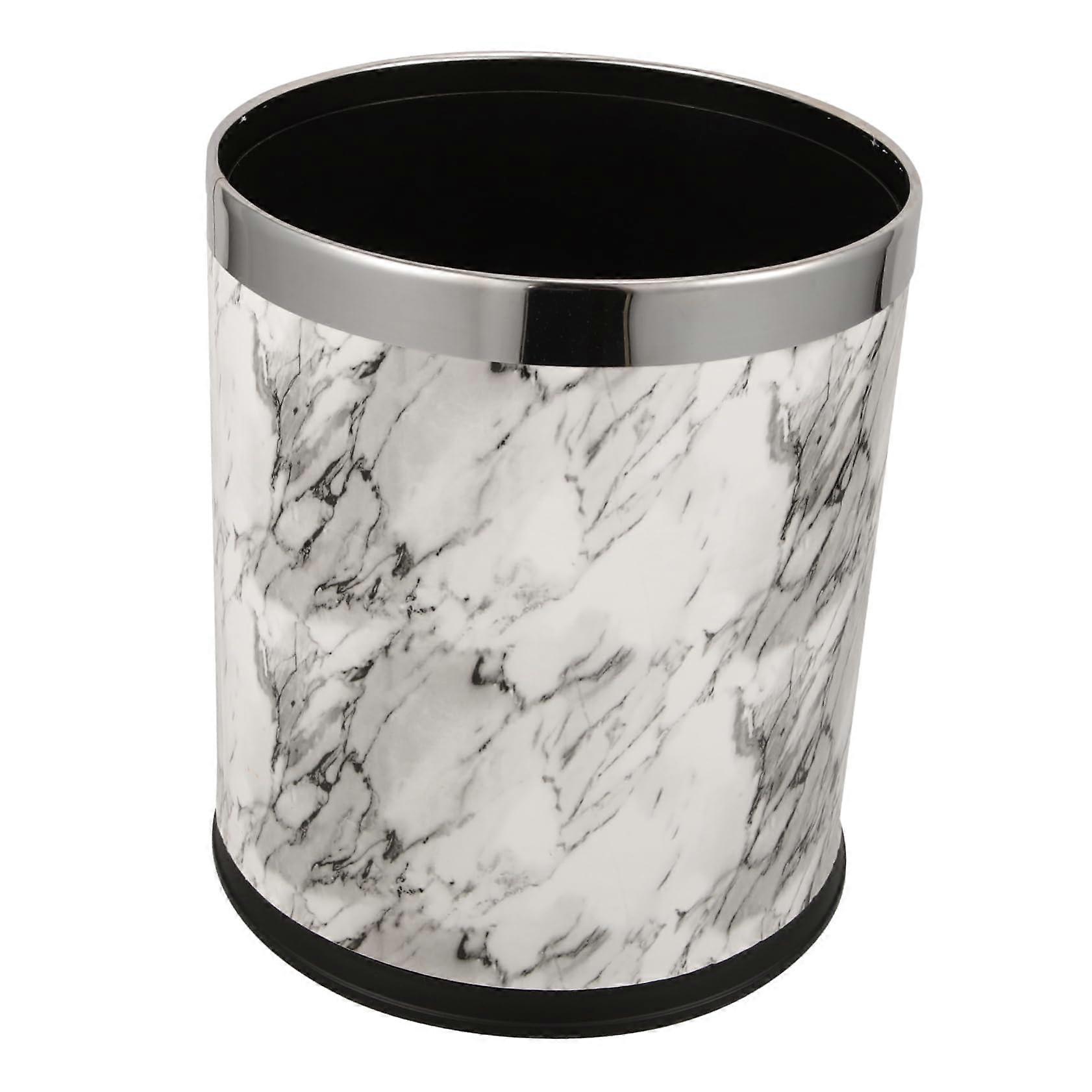 Marble Bathroom Trash Can with Modern Marble Pattern Design, Small Waste Bin for Home and Office