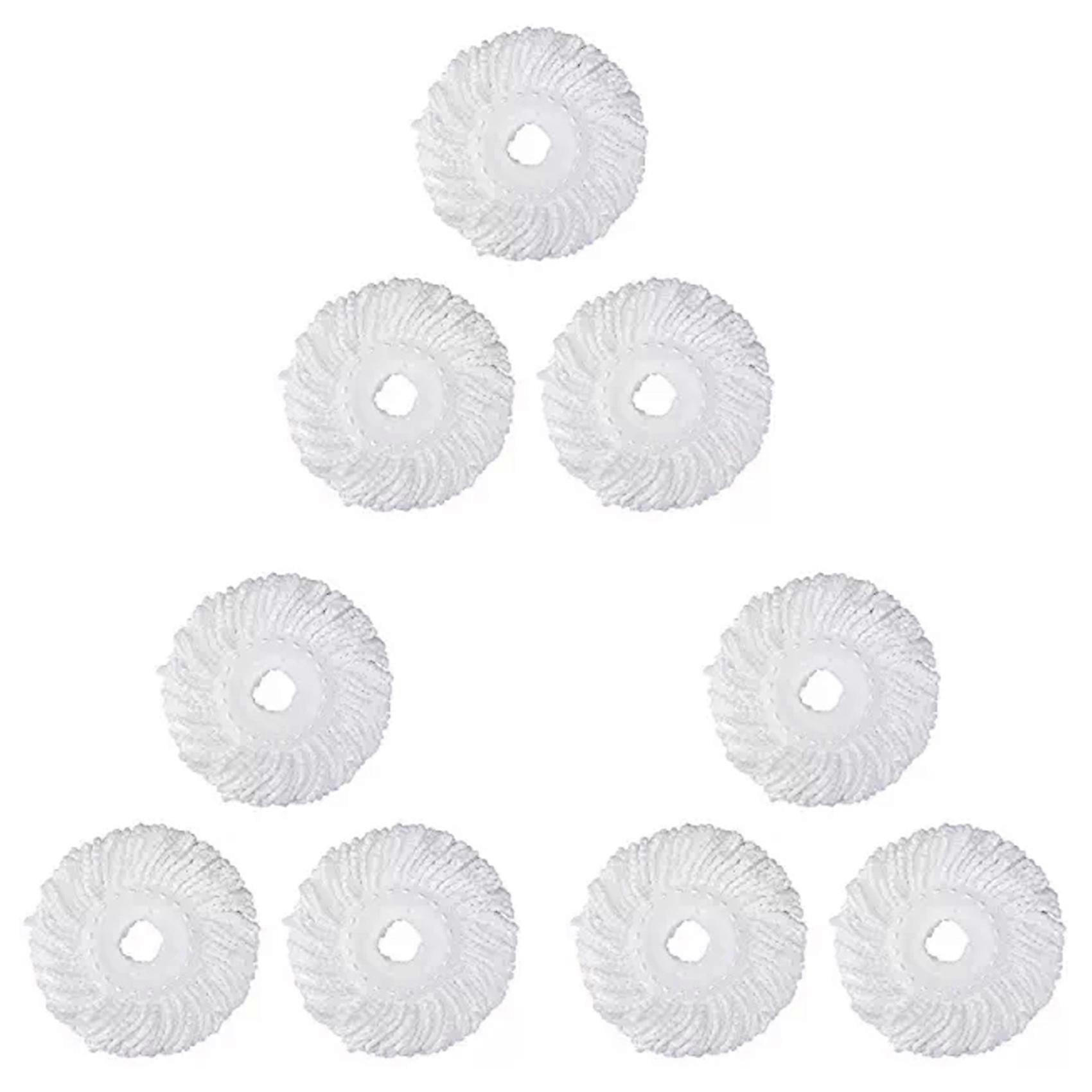 Mop Micro-Head Refill for 360° Spin Magic Mop-Microfiber Replacement Mop Head-Round Shape Standard Size (White-9 Pack)