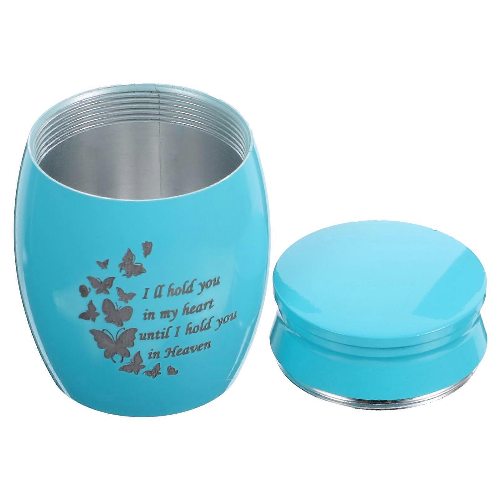 Small Keepsake Urn for Ashes Blue Stainless Steel Urn Sealed Ashes Storage Container