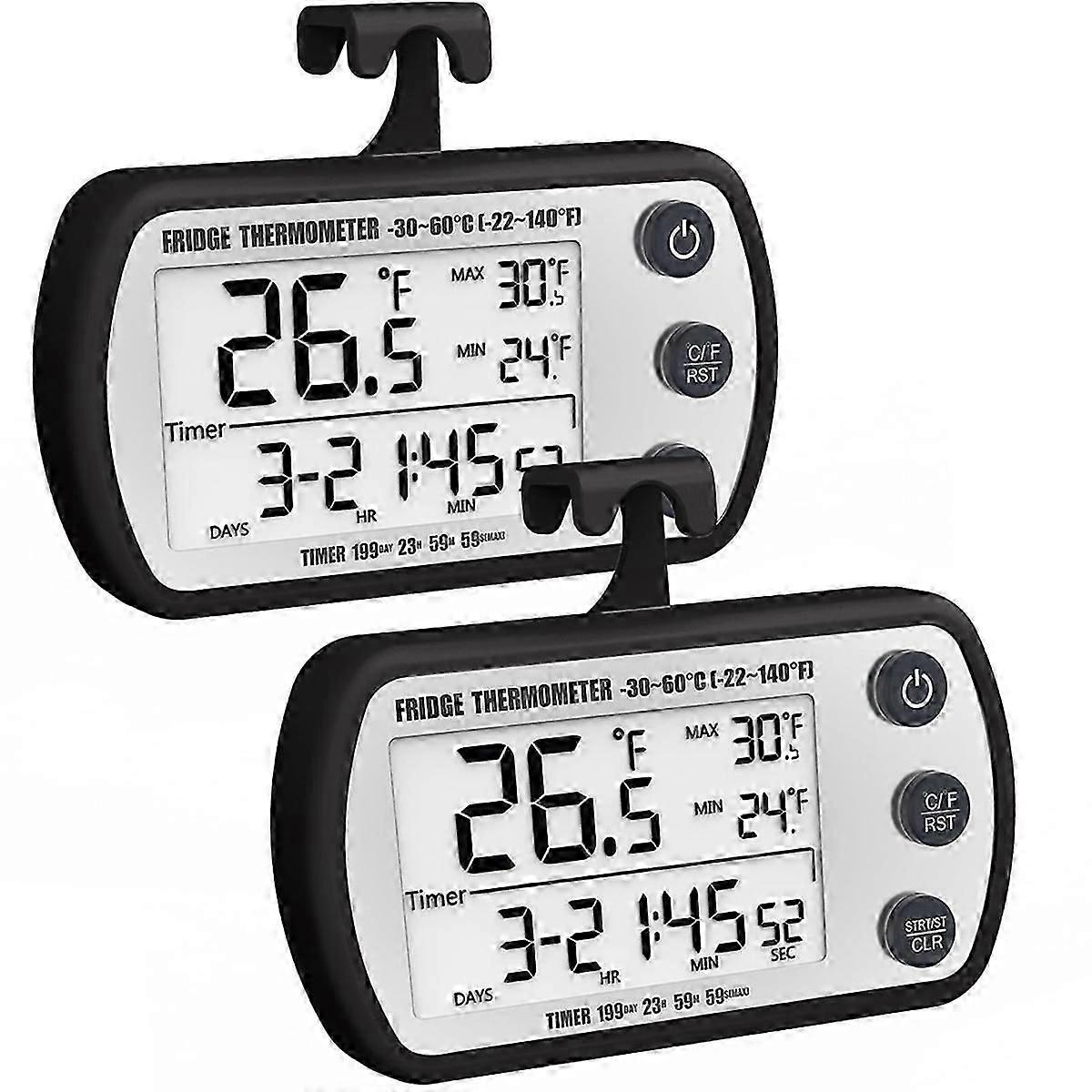 Digital Refrigerator Thermometer 2 Pack,Waterproof Fridge Thermometer, Max/Min Record Function,Timer