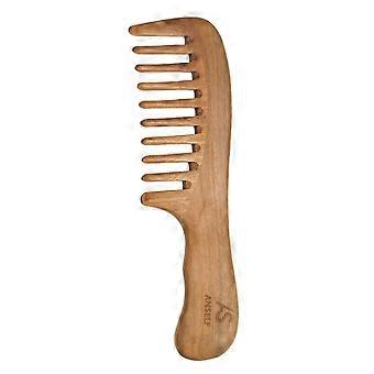 Anself Natural Green Sandalwood Handmade Wide Tooth Wooden Comb for Massage