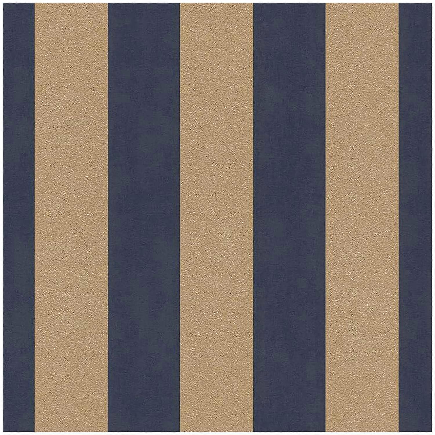 Navy Gold Striped Wallpaper