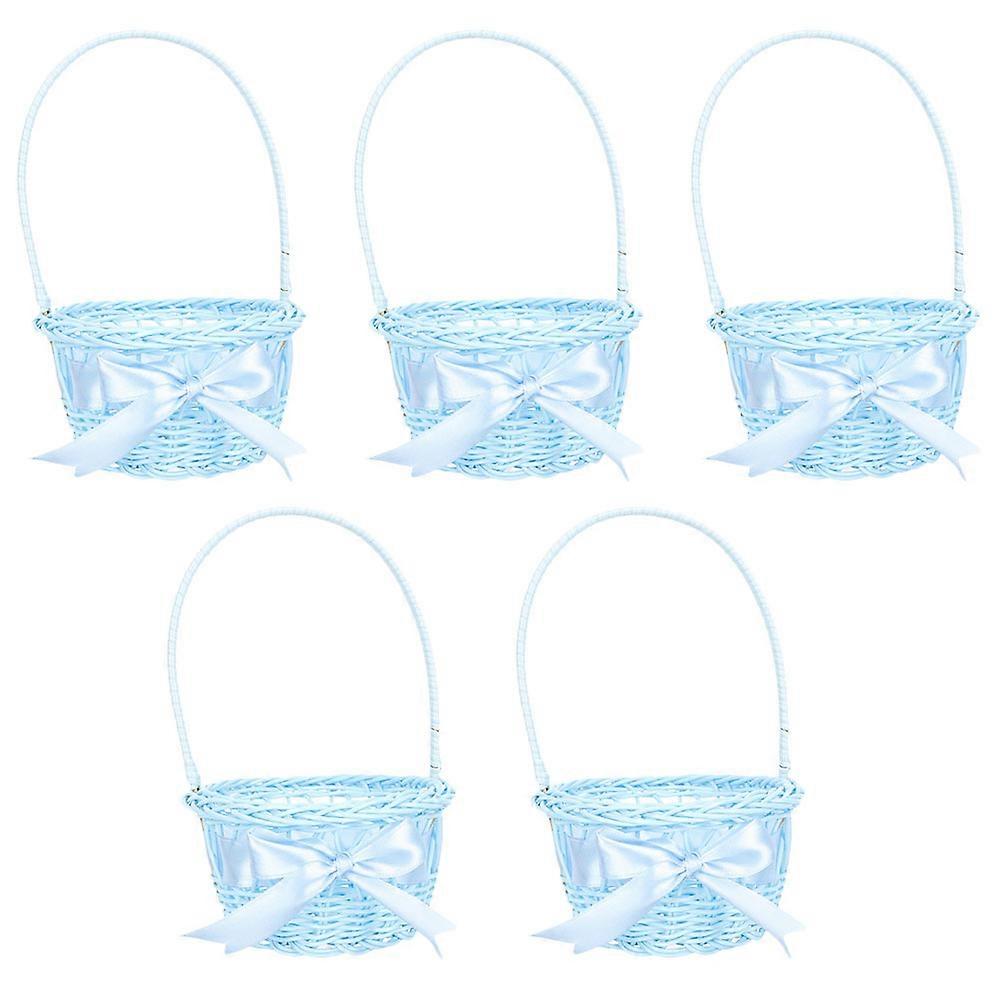 5Pcs Blue Handled Woven Flower Baskets for Practical Storage Use