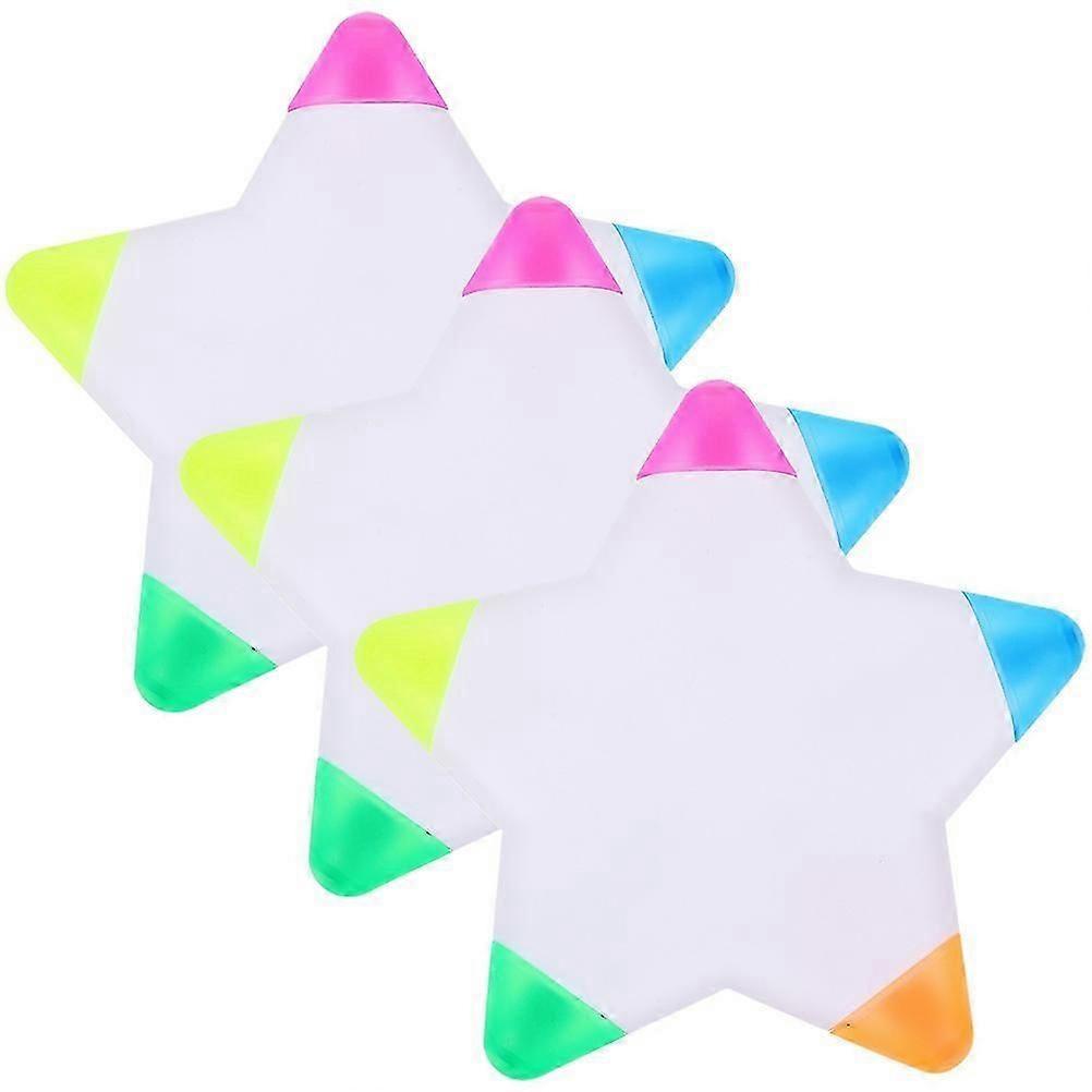 Multicolored Highlighters Plastic Star Shape Markers for Marking 3Pcs