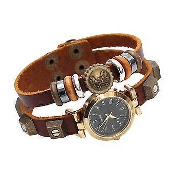 Fashionable Men's Retro Bracelet With 2cm Wide Leather Strap Wrist Chain Handcrafted Wood Beads Wristband  brown