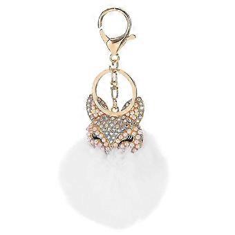 White Fluffy Ball Keychain Pearl Rhinestone Inlay compatible with Women Bag Cellphone Car Pendant