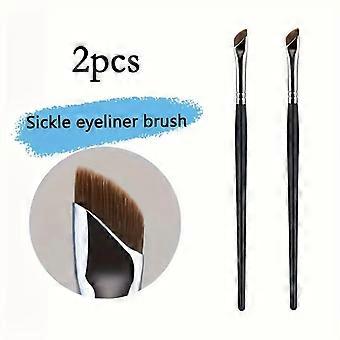 Sickle-Shaped Liner Brush Set of 2, Precision Angled Blade-Edge Brush for Professional Makeup, Black Handle Brown Bristles