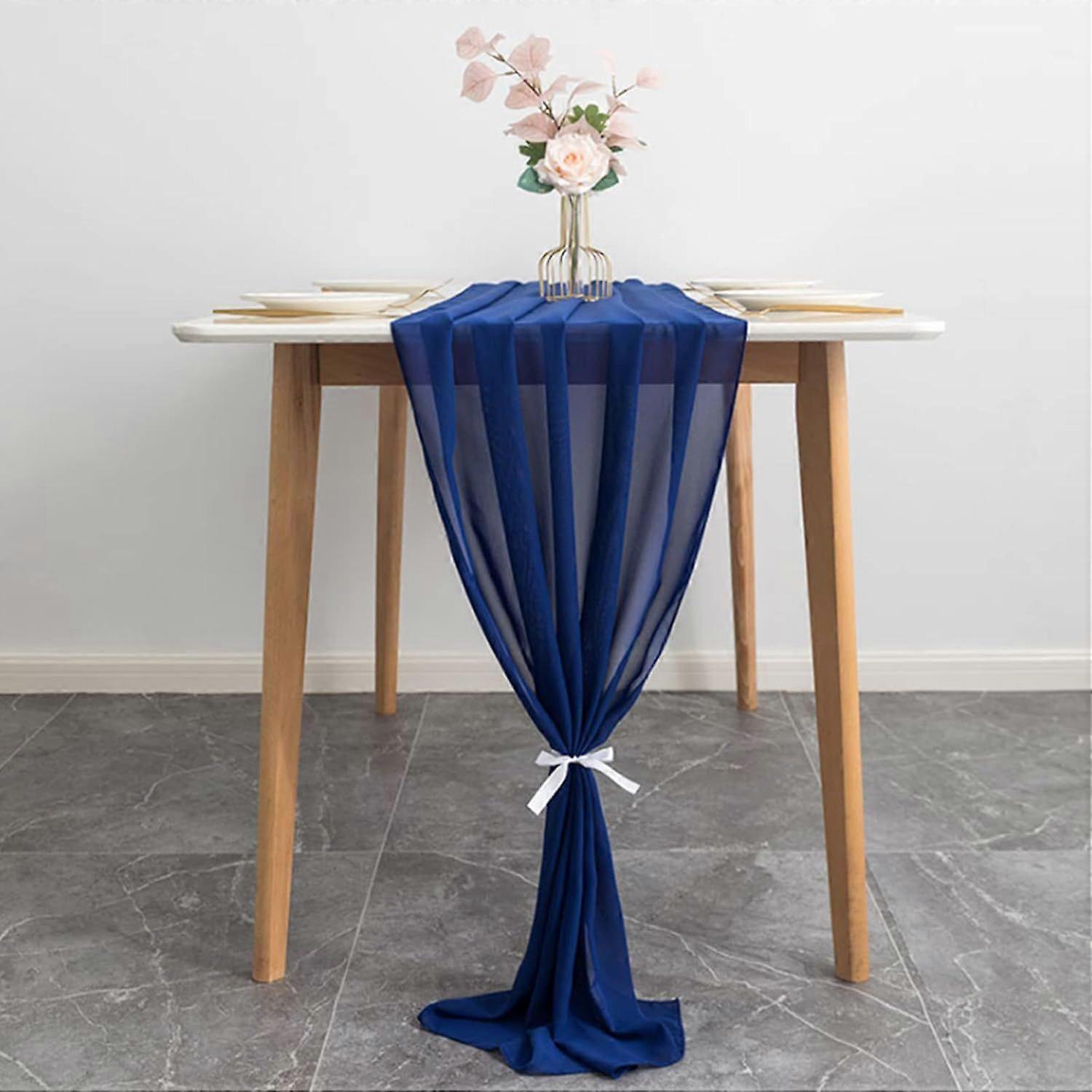 10ft Navy Blue Chiffon Table Runner, Simple Solid Color Wedding Tablecloth