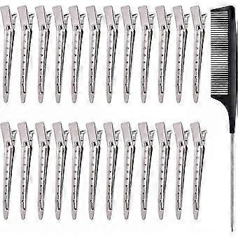 Duckbill Hair Clips 24 Pcs, 3.5 Inch Metal Hairdressing Clips with Styling Comb