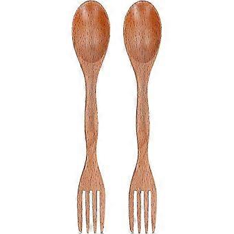 2 In 1 Fork And Spoon Combo Ultra Lightweight Camping Utensil Kitchen Utensils Reusable Wooden Spork For Backpacking Hiking Outdoorswood Color2pack