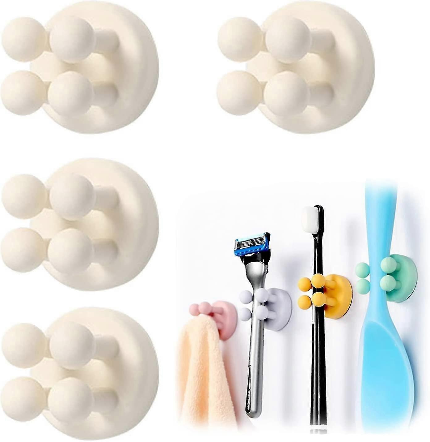 4 Pcs Silicone Multi-function Hook Waterproof Self Adhesive Single Toothbrush Hook (white)