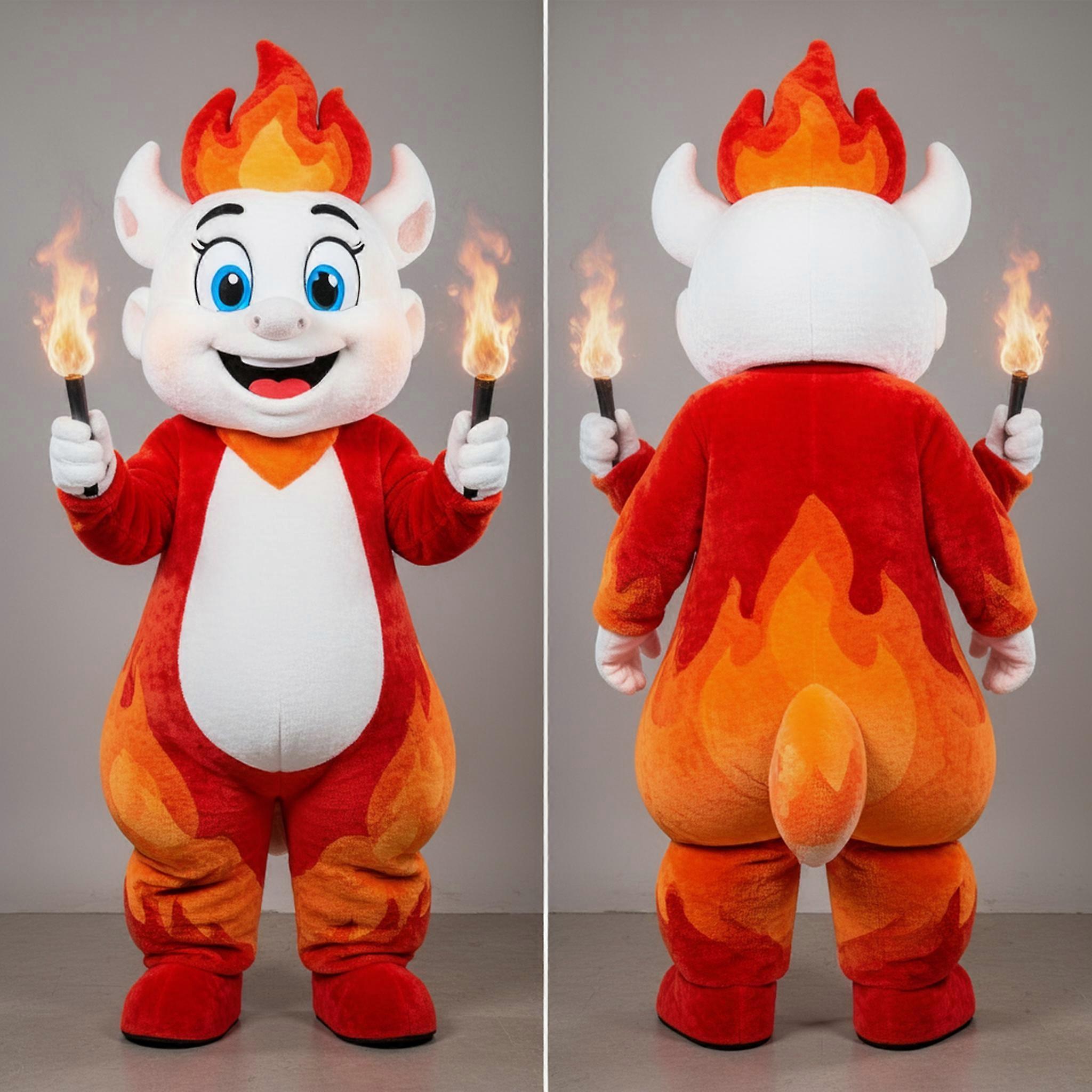 MASTICOT Crimson Orange Expressive Fire Eater Mascot