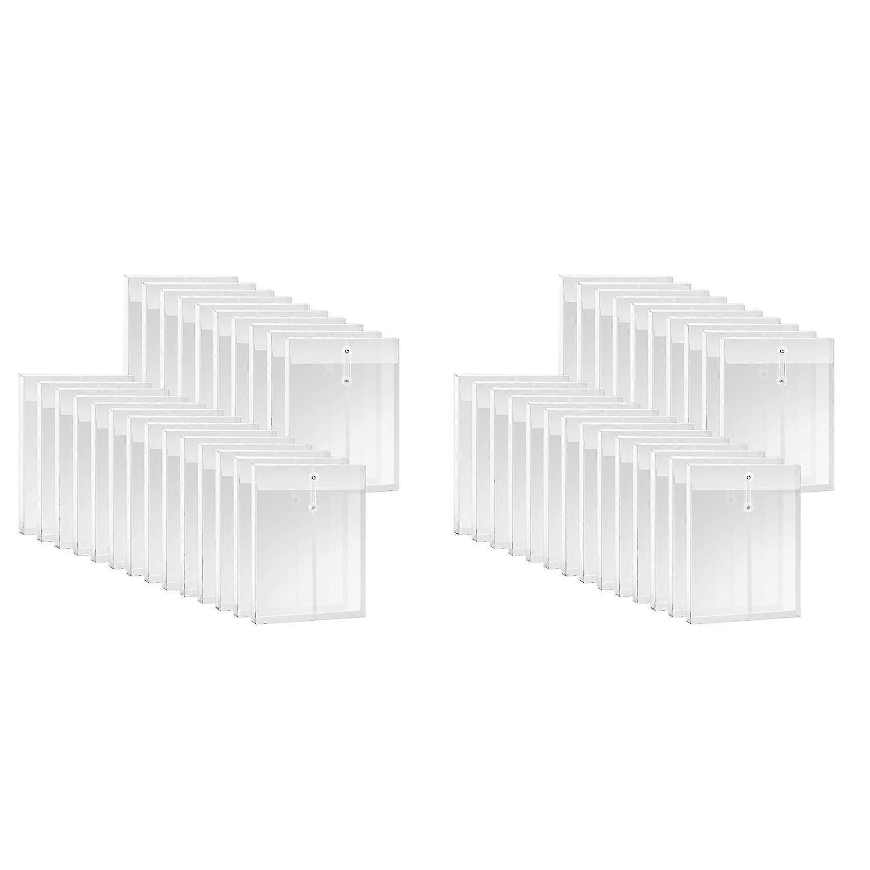 A4 Size Clear Plastic Envelopes with String Closure, Expandable Files Document Folder, File Bag compatible with Office 48Pcs