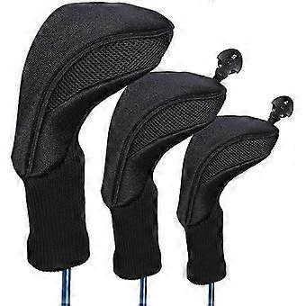Golfclubhoesjes, 3-delige set met lange hals, afmetingen 13x31cm, 10,5x26cm en 9x21cm, gebreid materiaal voor bescherming van driver, fairwaywood en hybride.