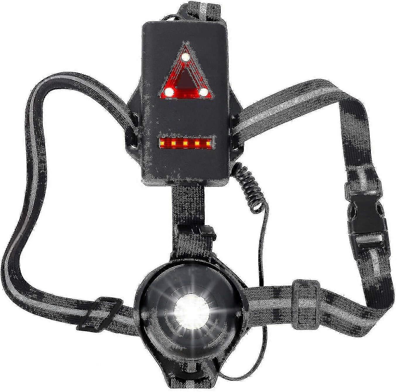 Rechargeable USB LED Running Chest Light, Waterproof Adjustable Beam Angle, 500lm 25m Beam, Reflective Strap with Red Rear Lights for Night Runners