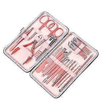 Manicure Pedicure Set 18pcs Stainless Steel Nail Clippers Kit with Leather Case for Travel