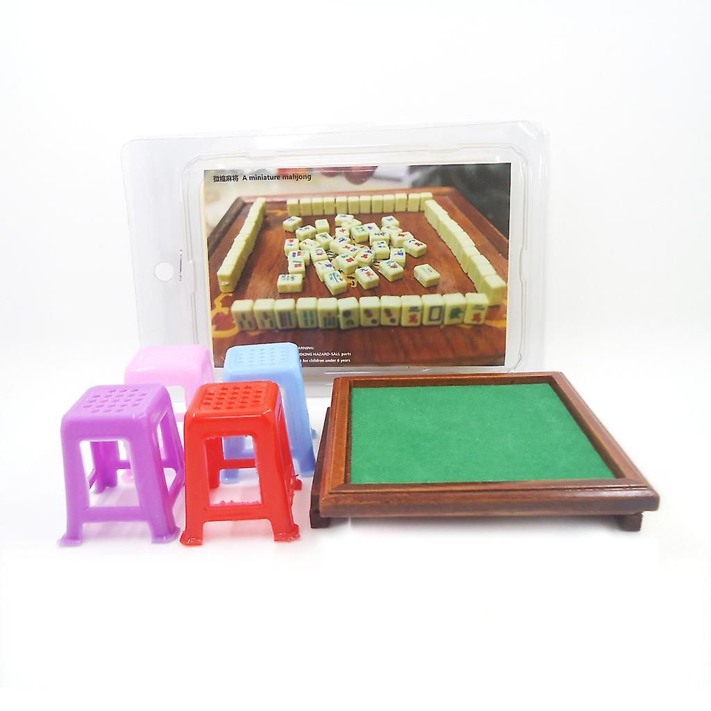 1/12 Scale Dollhouse Miniature MahJong Game Set with 4 Stools