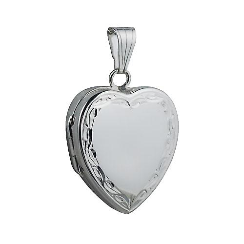 Silver 24x20mm hand engraved scroll edge heart shaped Locket