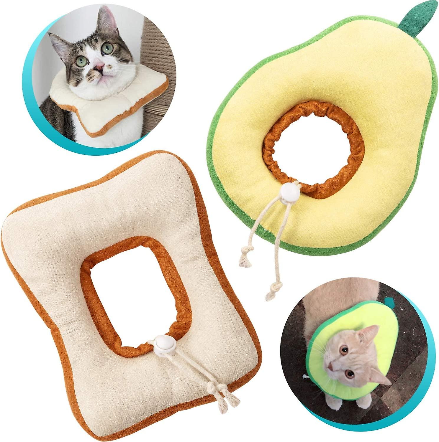 2 Pieces Adjustable Cat E-Collar Cat Elizabeth Collar Cute Toast Neck Cone Collar Adjustable Cat Cone Collar with Soft Edge for Kitten and Cats