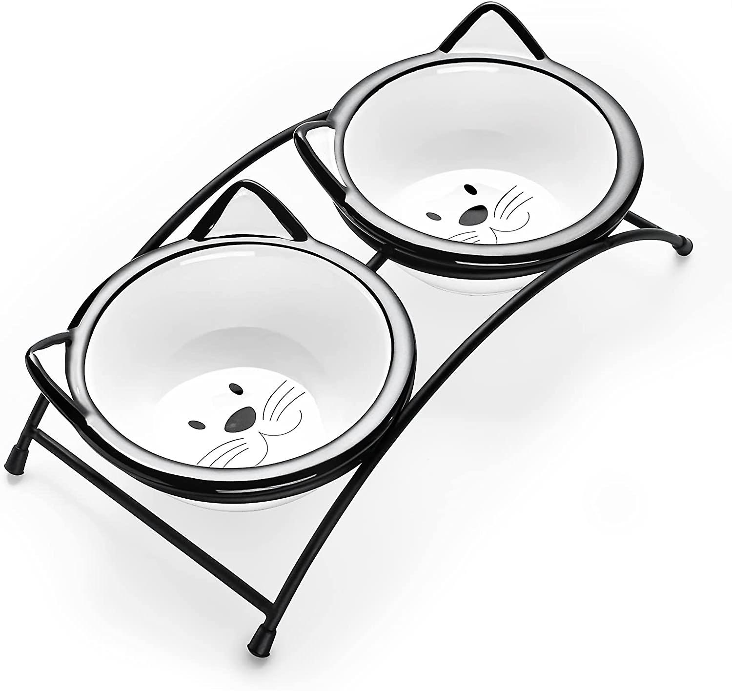 12-Oz Ceramic Elevated Cat Bowls with Non-Skid Base for Easy Feeding and Reduce Neck Strain, Stylish Design