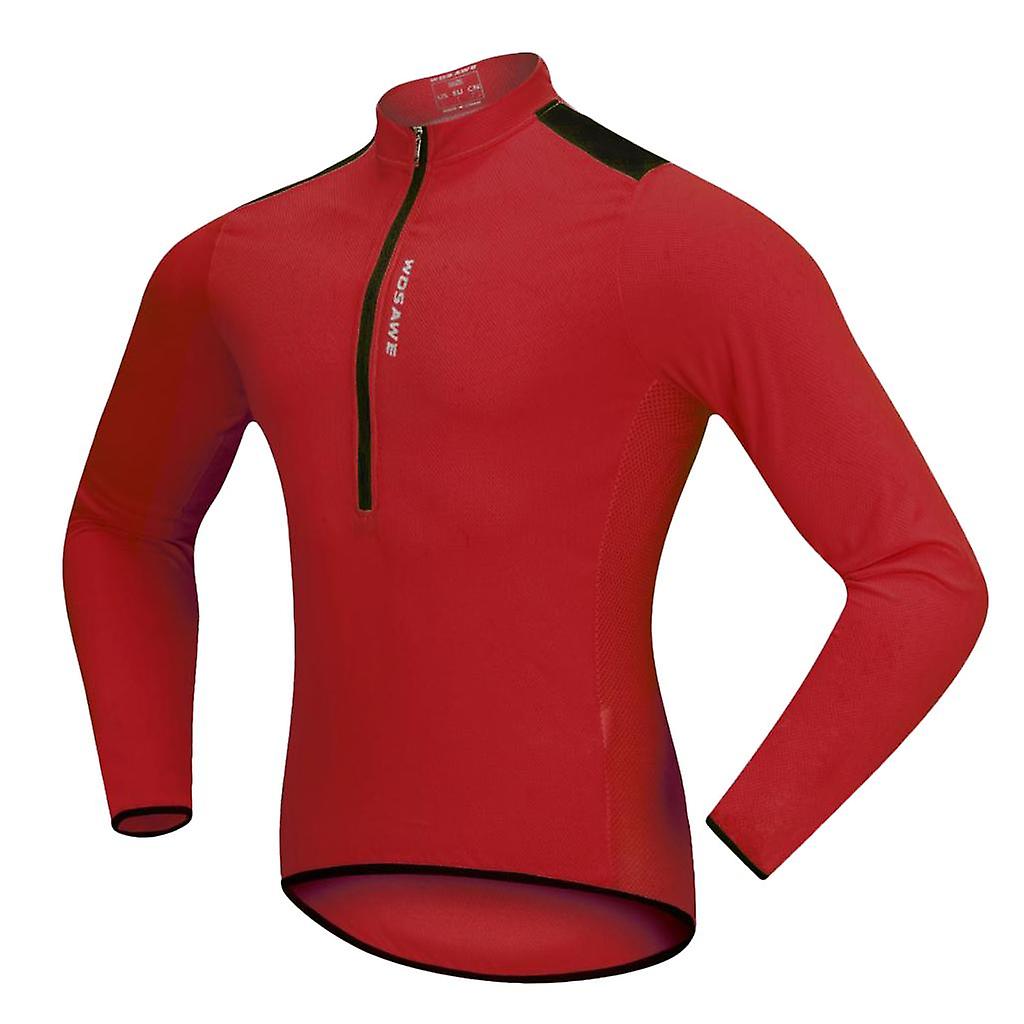 Radfahren Langarm Trikot Top Jacke Fahrrad Hemd Bekleidung Rot XL