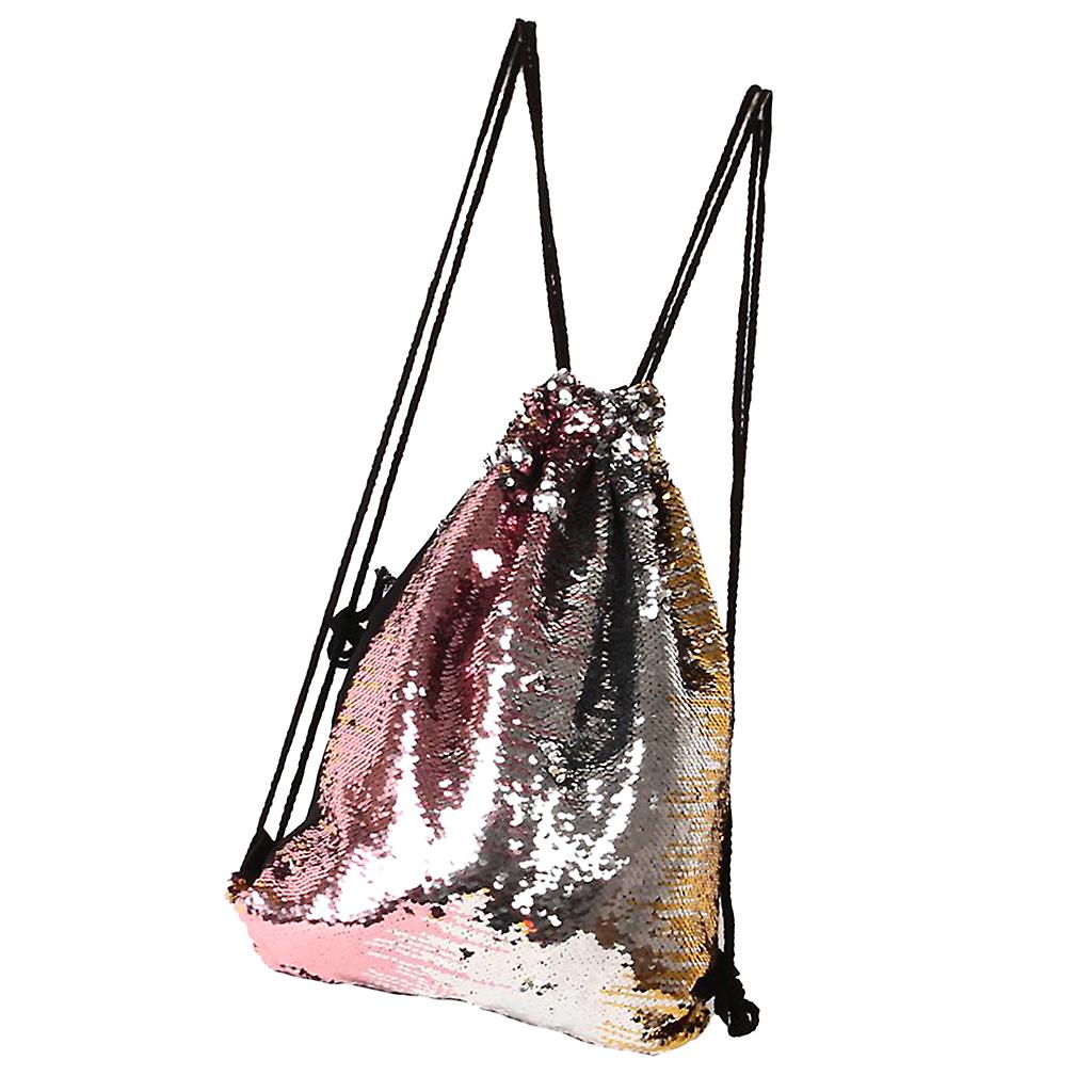 Sequin Drawstring Bag Reversible Sequin Backpack Glittering Shoulder Bag Pink