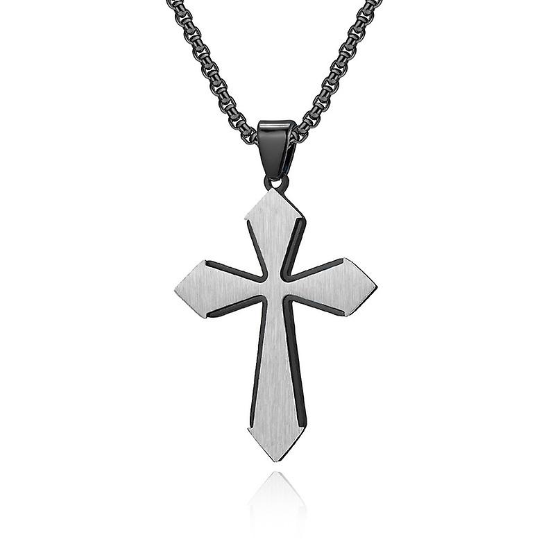 Diamond Double Layer Stainless Steel Brushed Cross Necklace