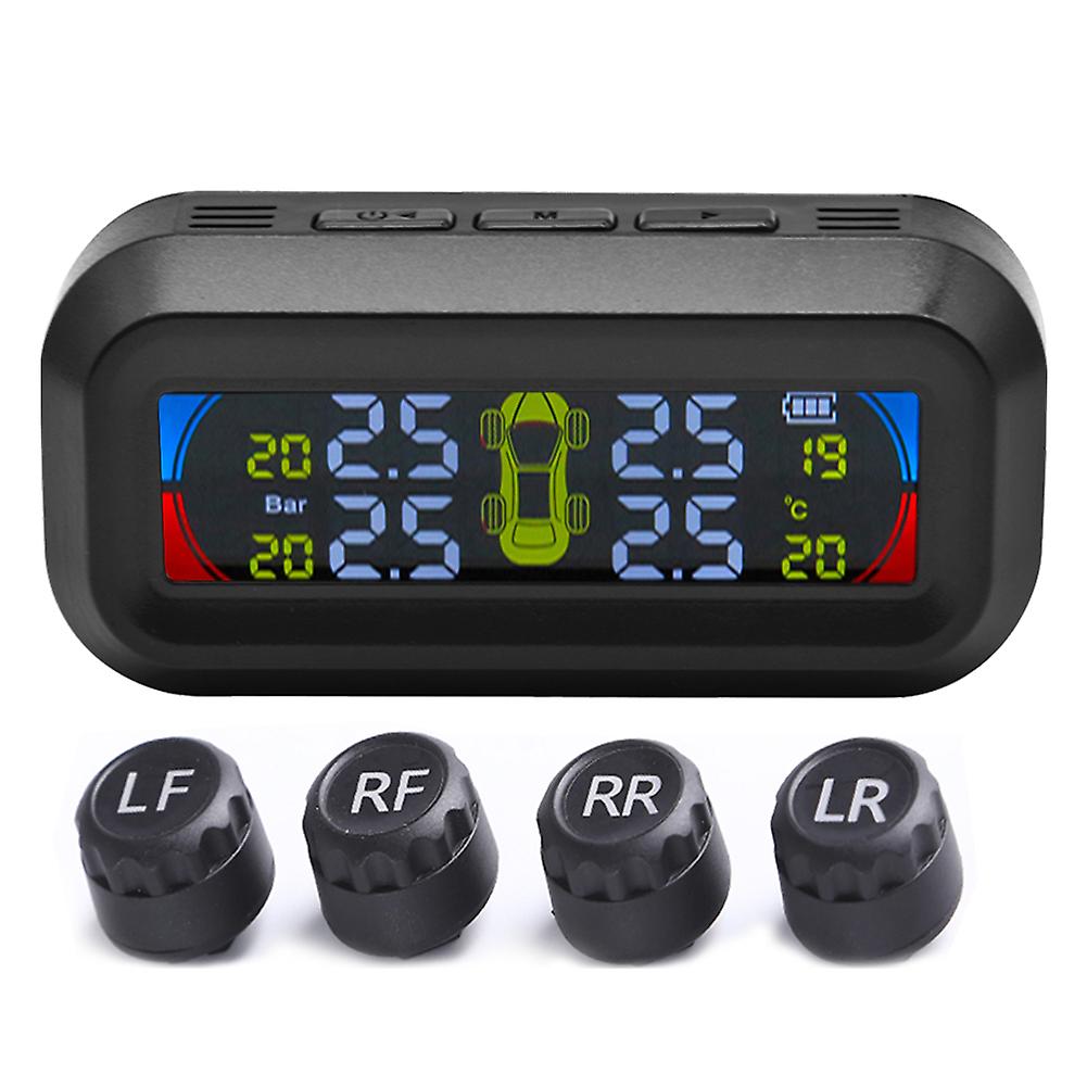 Smart Car Tpms Tire Pressure Monitoring System Solar Power Digital Tmps Lcd Display Security Alarm Tire Pressure Sensor