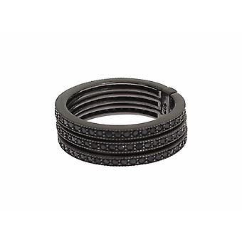 Black Cz 925 Sterling Silver Women´s Triple Band Ring