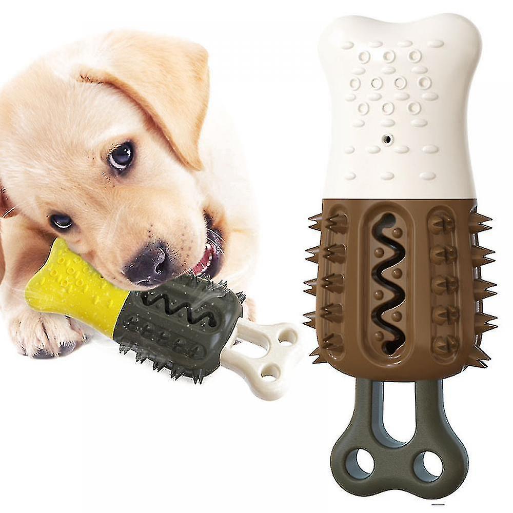 Dog Toys Dog Toothbrush Squeaky Chew Toys Sonic Puppy Teeth Cleaning Stick Brown