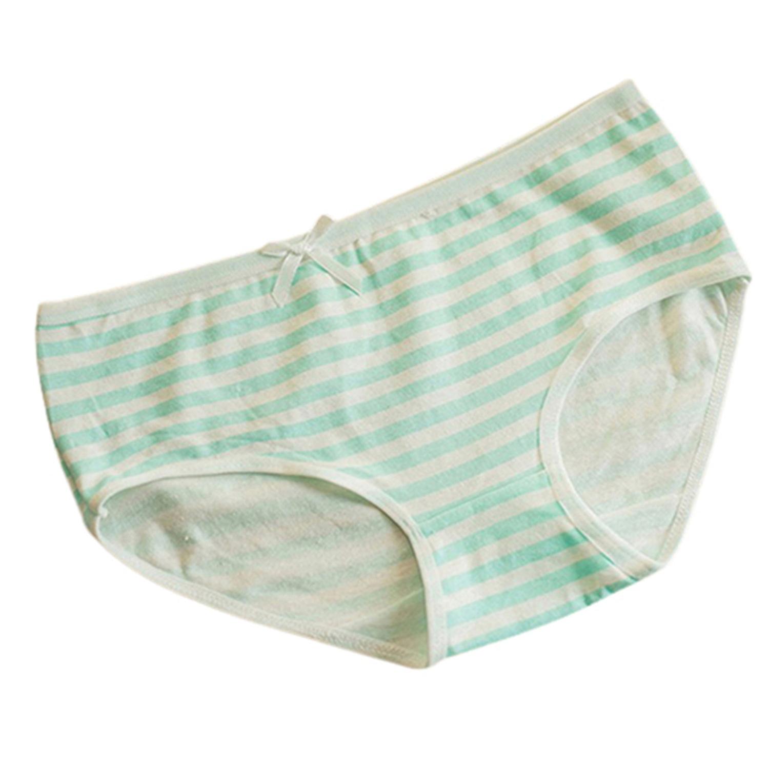 Merryso Underwear Horizontal Stripes Soft Cotton Women Bowknot Briefs for Home Green