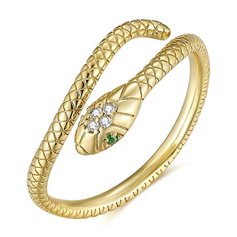 Snake Ring Adjustable Open Ring Silver Plating Rings Elegant Snake Ring with Green Simulated Diamond