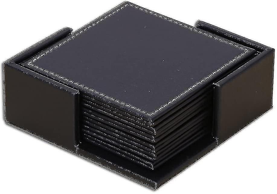 Set mit 6 schwarzen Lederuntersetzern