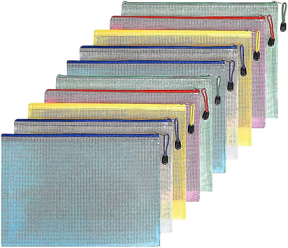Document Bag A5, 10 Pieces File Zippered Bags, Mesh Plastic Zippered Pocket