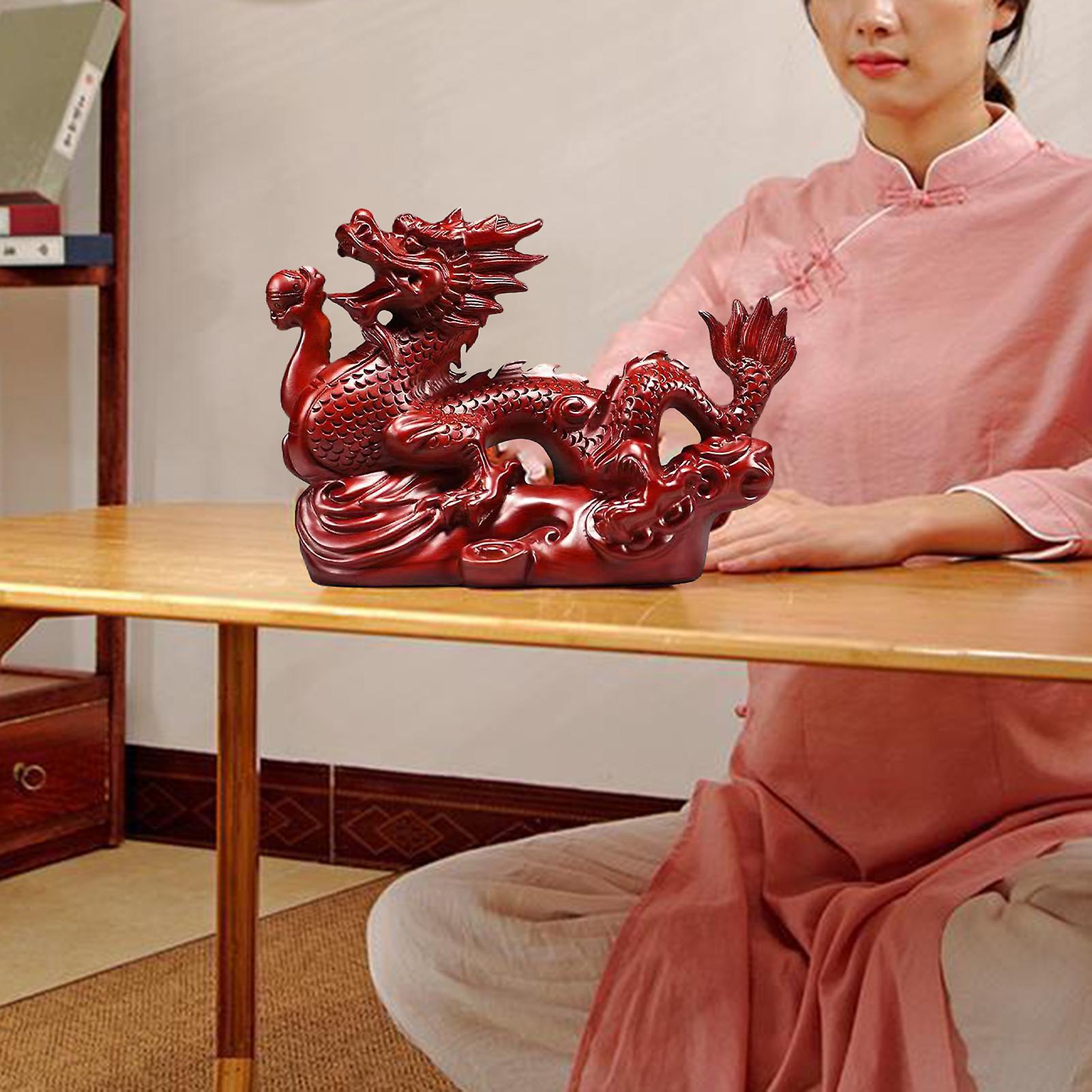 Dračí ornament Čínska feng shui socha draka Šťastné drevené zvieratá Figúrka pre kancelárske dekorácie domov
