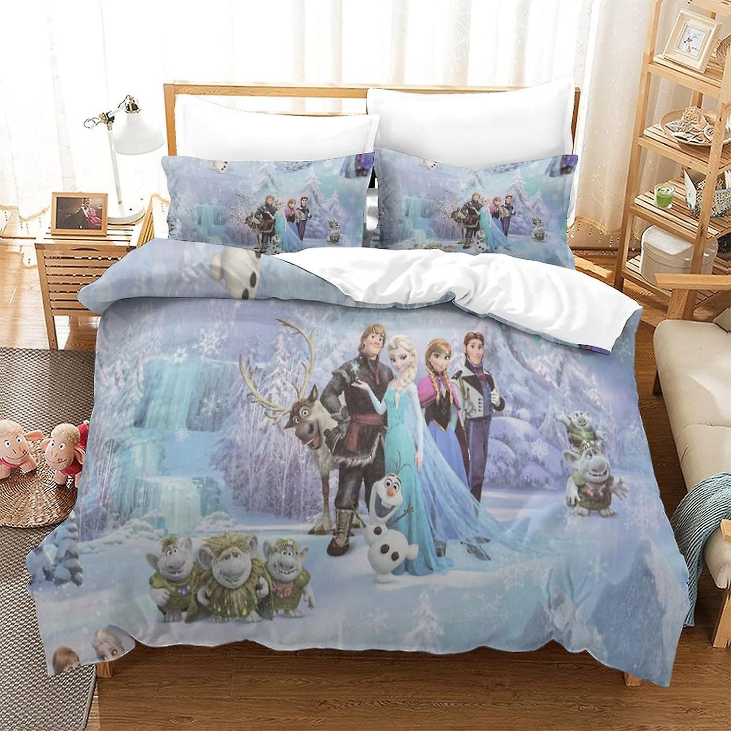 Frozen 3-piece Set Bedding Set 3D Print Comforter Cover with Zipper ForTeens And Kids Adults Soft Microfiber Bedspread Cover