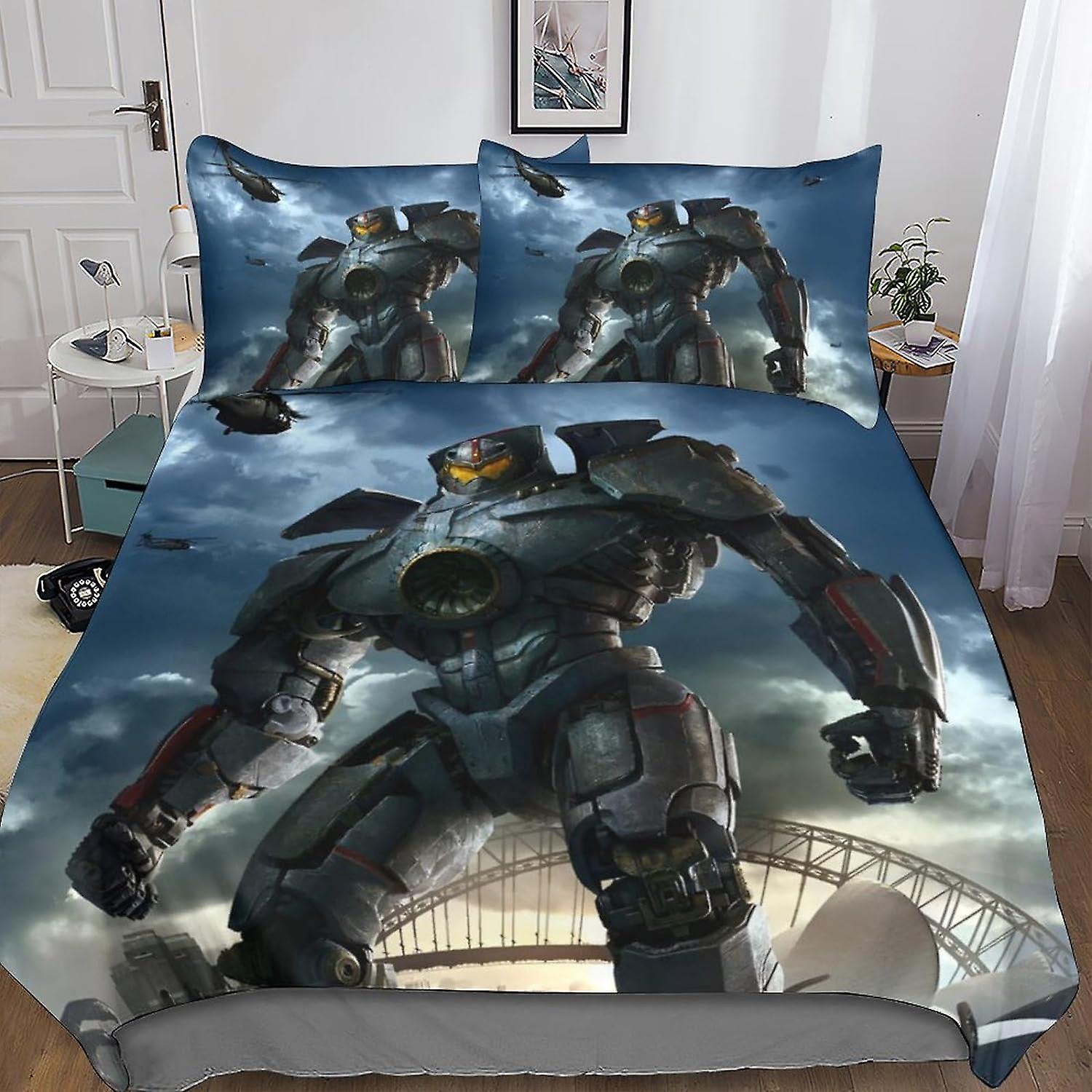 Pacific Rim 3D Digital Print Bedding Sets with Pillowcase Duvet Cover Ss Soft Microfiber 3 Piece Set Robot Quilt Cover with Zipper Closure